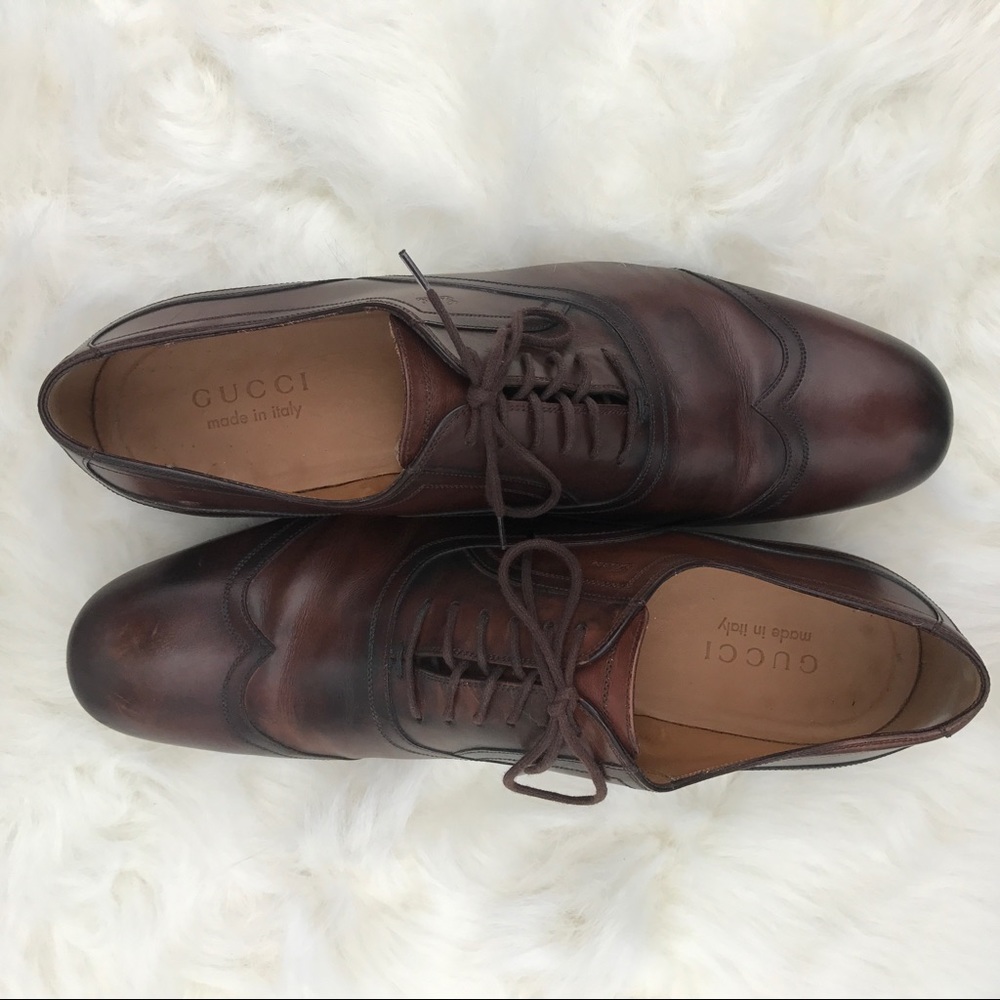 Men's Gucci Lace Up Brown Leather Oxfords 8.5